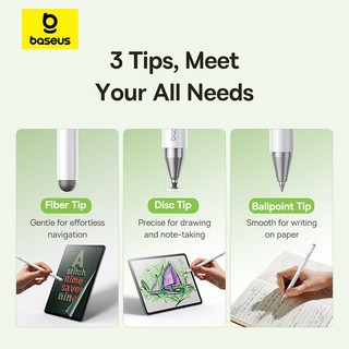 Baseus Smooth Writing 3 ปากกา Stylus 3-in-1 แบบ Passive สำหรับหน้าจอสัมผัส โทรศัพท์ แท็บเล็ต และแล็ปท็อป รองรับอุปกรณ์ได้หลากหลาย ลื่นไหลทุกการขีดเขียน แม่นยำในทุกสัมผัส