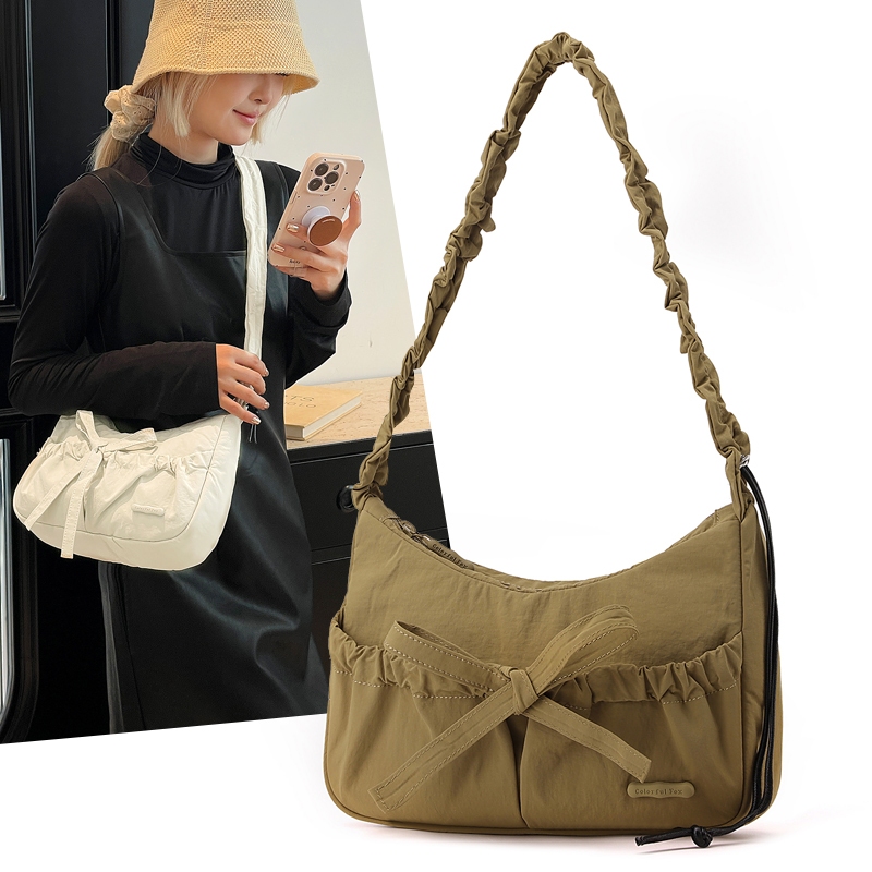 【Colorful Fox】fashion morandicolor กระเป๋าริ้วรอยสําหรับผู้หญิงกระเป๋าพับน่ารักกระเป๋าสะพายไหล่