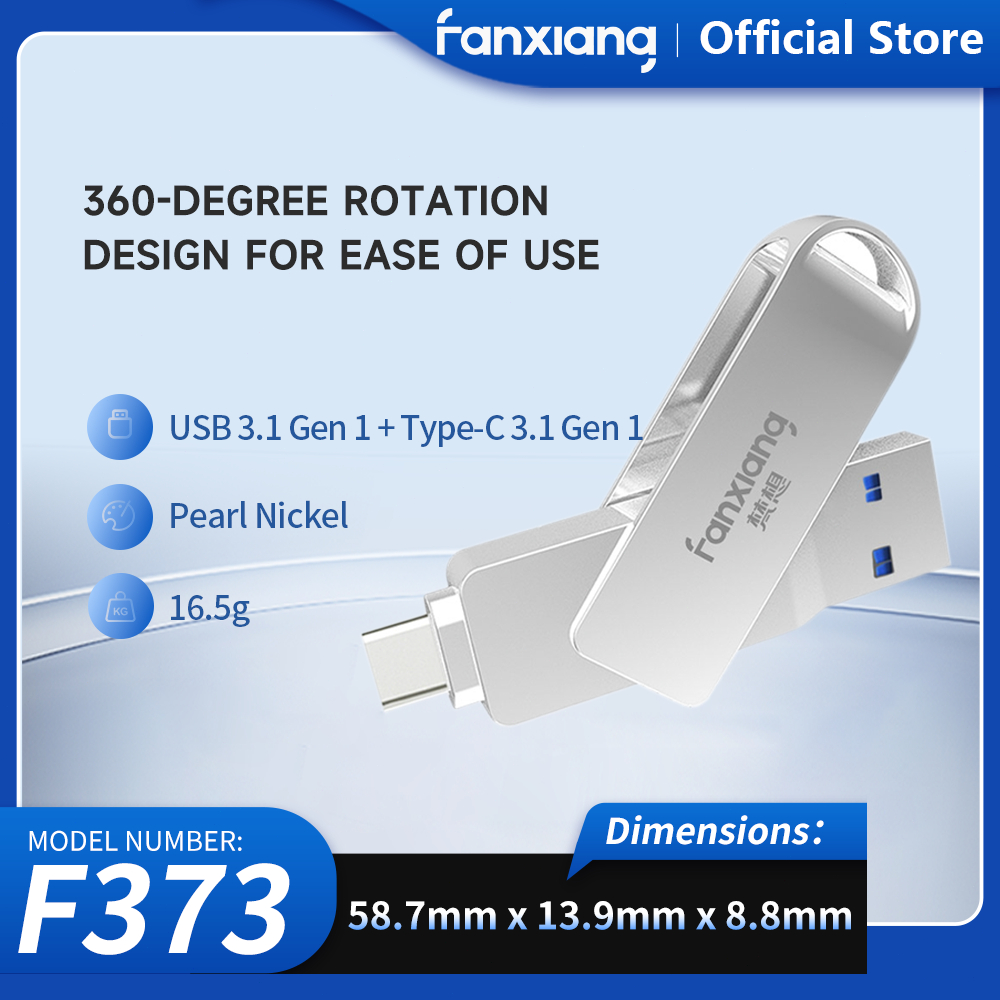 Fanxiang F373 แฟลชไดรฟ์ USB USB 3.1 Gen 1 Type-C 64GB 128GB ไดรฟ์ปากกาหมุนได้ 360 องศาการออกแบบโลหะน้ําหนักเบา