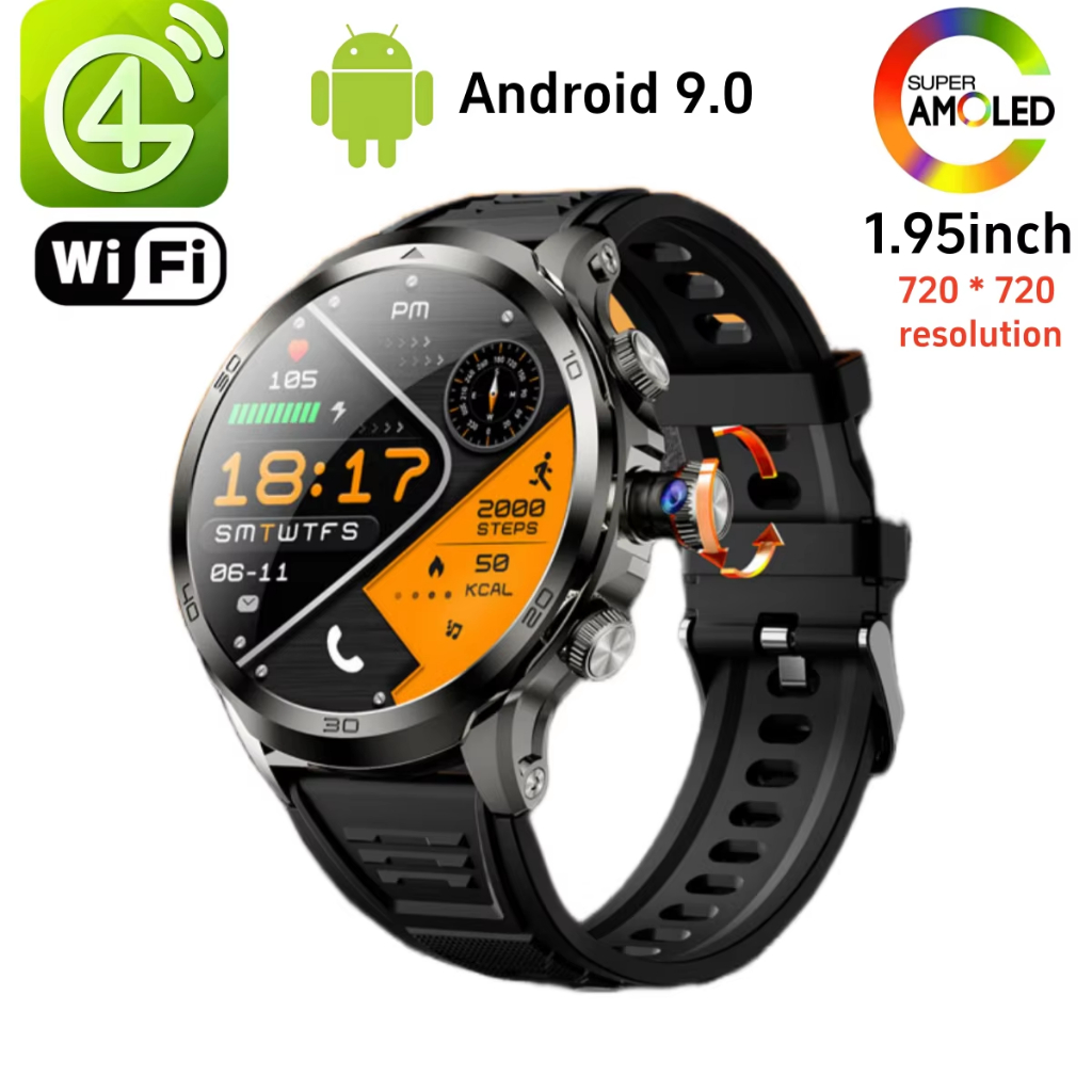 ใหม่มาถึง 4G Full Netcom Android Smartwatch 1.95 นิ้ว Amoled รอบหน้าจอ 64GB GPS WIFI ดาวน์โหลดสมาร์ท