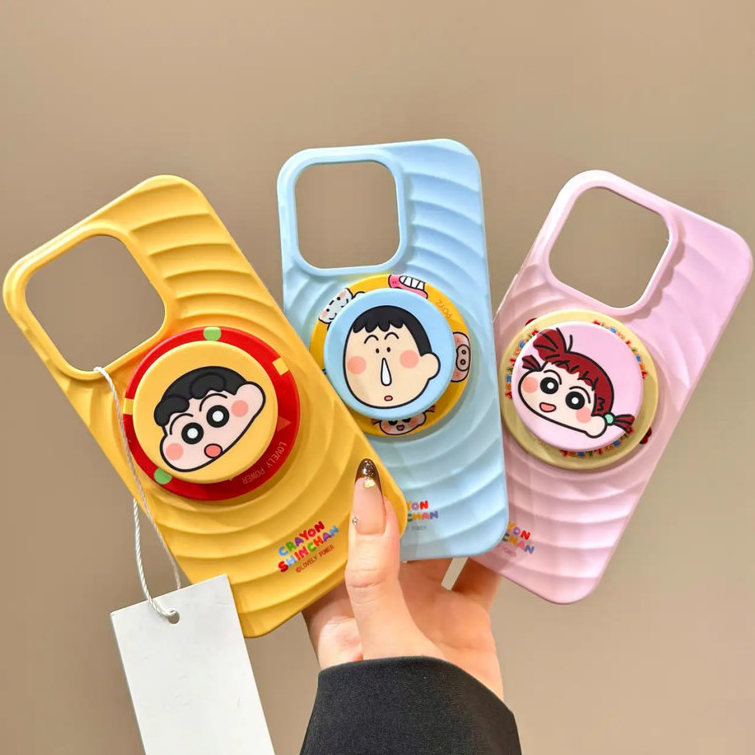 สไตล์คู่เครยอนชินจังรูปแบบ2ชิ้นยืนป้องกันกรณีสําหรับiphone 13 12pro 14promax 15pro 15promax 14 14promax 14 pro 16 pro max 16 plus Waveกรณี