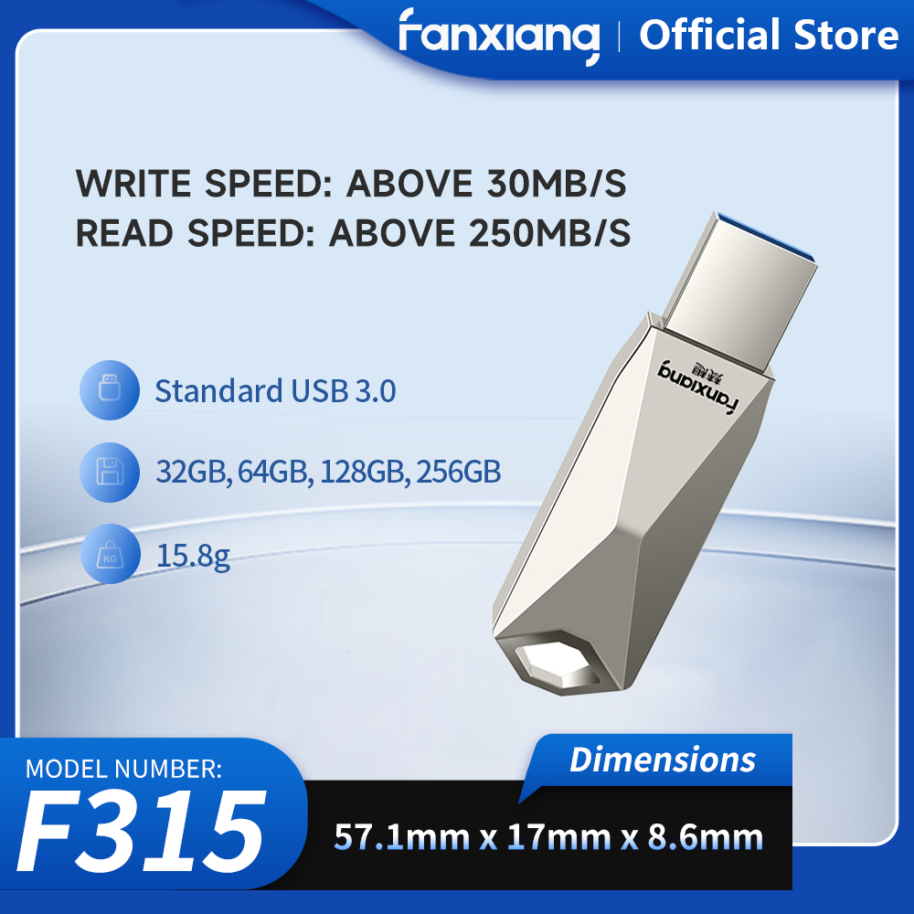 Fanxiang F315 แฟลชไดรฟ์ USB 32GB ไดรฟ์ปากกา USB 3.0 ความเร็วสูงเขียนความเร็ว 30MB/s ความเร็วอ่าน 250MB/s，รองรับการใช้งานกับคอมพิวเตอร์, ทีวีสมาร์ท, ระบบเสียงในรถยนต์ และเครื่องเล่นดิจิตอล