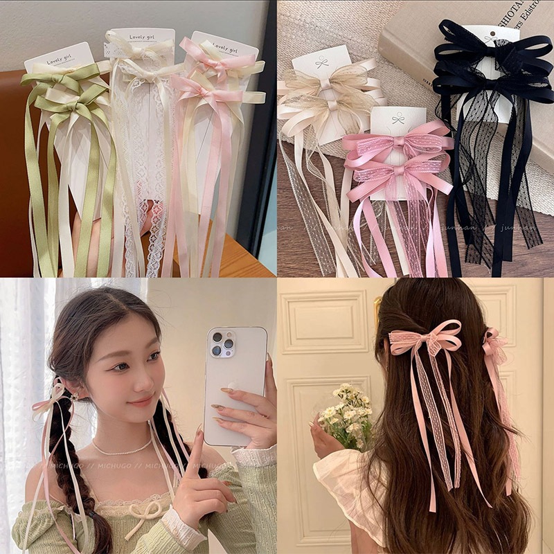 กิ๊บติดผมริบบิ้นโบว์ ลูกไม้ ขาว สีชมพู insสไตล์เกาหลี แฟชั่น หวาน หน้าม้า คลิปด้านข้าง คุณภาพสูงbessla.th