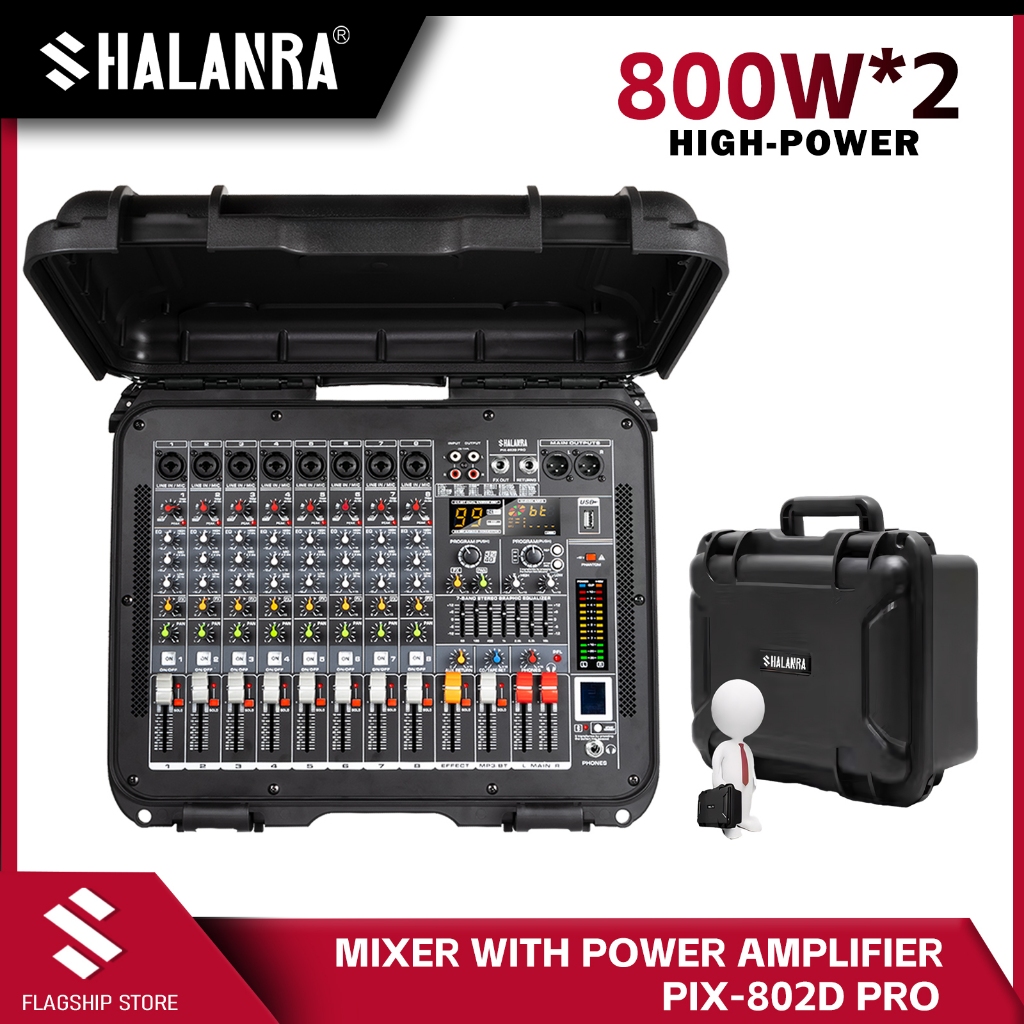 Hard Caseshalanra เพาเวอร์แอมป์ mixer PIX-802D PRO 7-band EQ 800W*2 มิกเซอร์ 8 ทิศทาง 2 ช่อง พลังงาน