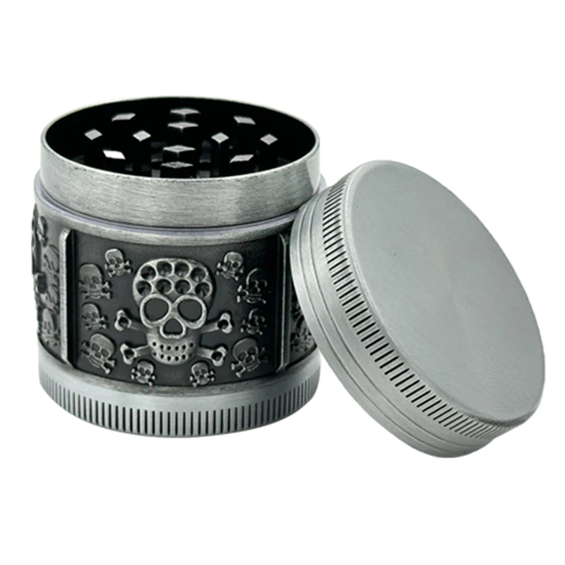 40mm กะโหลกศีรษะสีเทาสไตล์เฮิร์บ grinder 4 ชั้นวัสดุโลหะแบบพกพาขนาดเล็กบดครัวแกดเจ็ตของขวัญวันหยุด