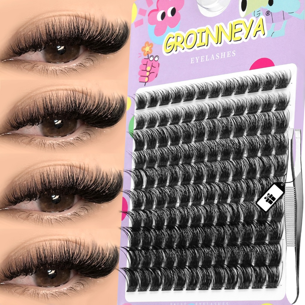 Groinneya ขนตาปลอม 3D Bushy Eyelash Lash Cluster ธรรมชาติ Fluffy ขนาดใหญ่ความจุหนาขนตาขนตาแต่งหน้า