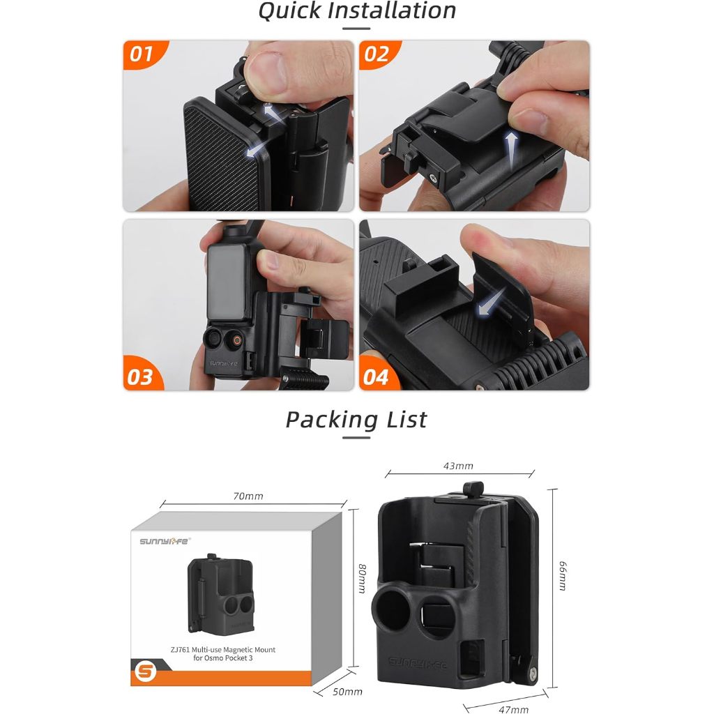 OSMO Pocket 3 Magnetic Mount Clip Pocket 3 ขาตั้งแม่เหล็กขยายอะแดปเตอร์กรอบสําหรับ DJI OSMO Pocket 3 อุปกรณ์เสริมบนเดสก์ท็อป/รถ/Gym/รถจักรยานยนต์ 180° ปรับได้