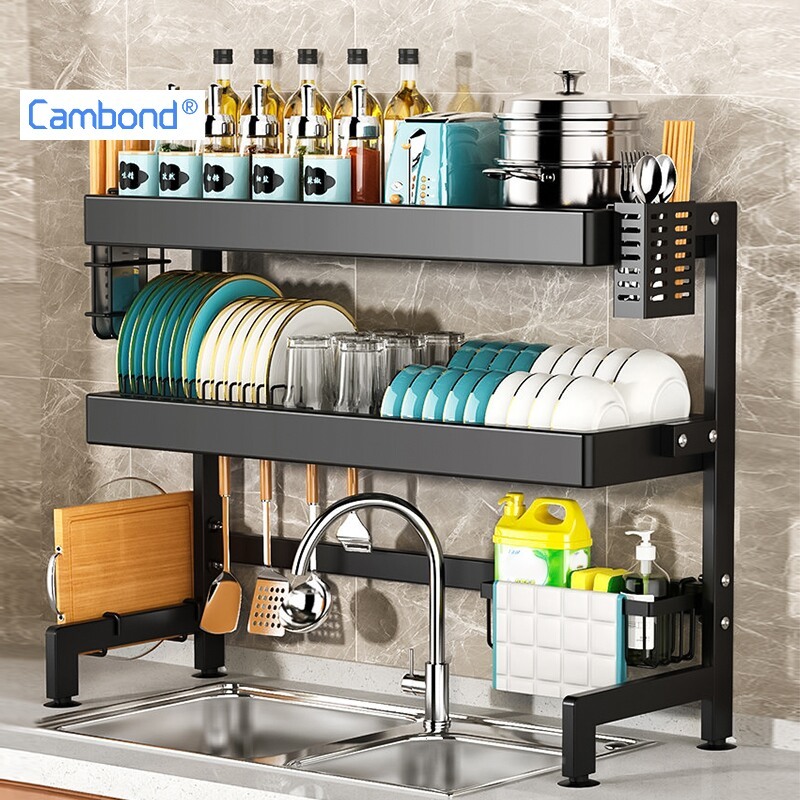 Cambond ชั้นวางจานคร่อมอ่างล้างจาน 1/2 ชั้น คาร์บอนสตีล กันสนิม ระบายน้ำเร็ว ขนาด 105/120 ซม. สีดำ/สีขาว ชั้นวางจานในครัว ประหยัดพื้นที่