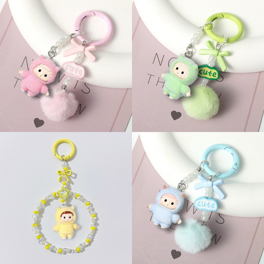 คอลเลกชันงานอดิเรก DIY ธีม ozai flocking มินิตุ๊กตาตกแต่งโซ่จับคู่รวมกันน่ารักหวานพวงกุญแจทําด้วยมือ