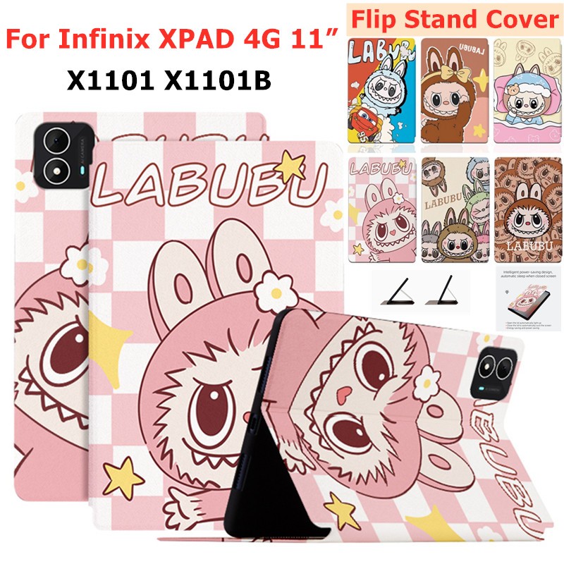 ปลอกสําหรับ Infinix XPAD 4G LTE + แท็บเล็ต WiFi 11 นิ้วแฟชั่น LABUBU เคสหนังแบบฝาพับ X1101 X1101B