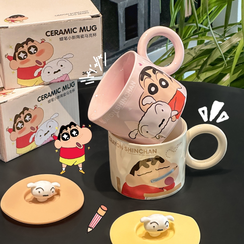 🚚พร้อมส่ง🔥 น่ารัก ลายชินจัง แก้วมัคเซรามิค แก้วกาแฟลายชินจัง พร้อมฝาปิด400ml.ลิขสิทธิ์แท้ น่ารัก
