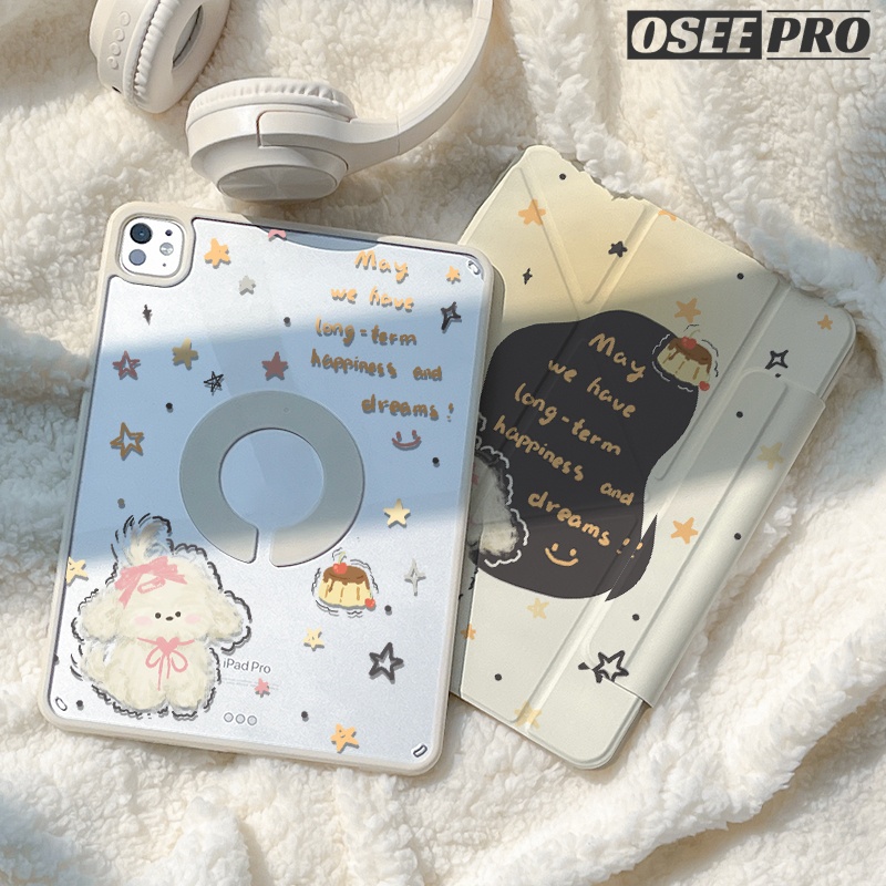 Osee pro ฝาพับ Y 720° หมุนแม่เหล็กแยกความละเอียดสูง เปลือกแข็งโปร่งใส สําหรับ iPad Pro 13/12.9, Pro 2/3/4/5 11, iPad Air 4/5/6/7 M2/M3 (2020/2022/2024/2025), iPad 7/8/9, iPad 10/11, iPad mini 6/7