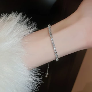 สร้อยข้อมือหุ้มเพชรสไตล์เกาหลี ปรับขนาดได้ สำหรับผู้หญิง หรูหราและทันสมัย