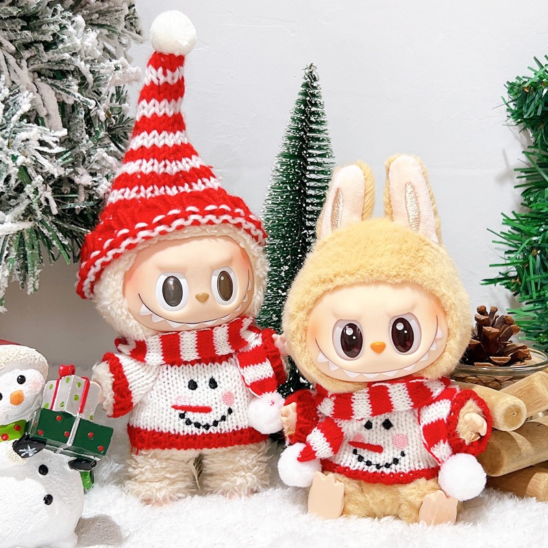 Doll Clothes For Korea Kpop EXO 17cm Labubu V2 V1 Doll's Clothing Christmas style sweater set with hat scarf