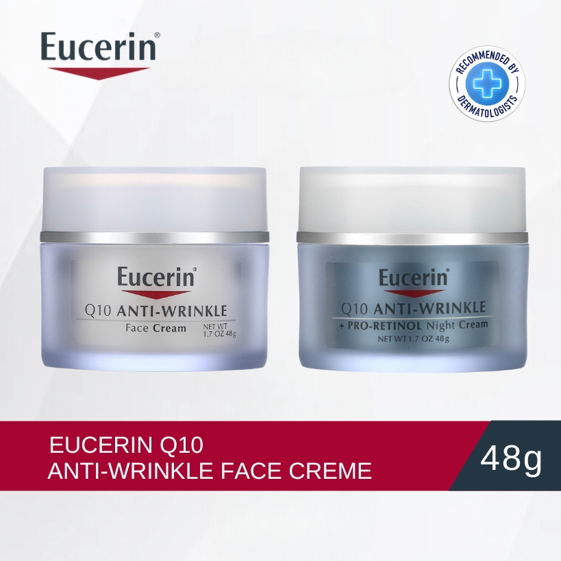 Eucerin Q10 Anti-Wrinkle Face Cream/Pro-Retinol Night Cream 48g ยูเซอริน ครีมบำรุงผิวหน้า สำหรับผิวบอบบางแพ้ง่าย ครีมลดริ้วรอย ยกกระชับ เพิ่มความชุ่มชื่น