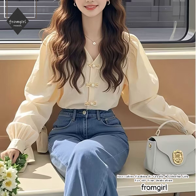 เสื้อเชิ้ตเปิดไหล่ สไตล์ฝรั่งเศส แฟชั่นฤดูใบไม้ผลิ และฤดูร้อน สําหรับผู้หญิง