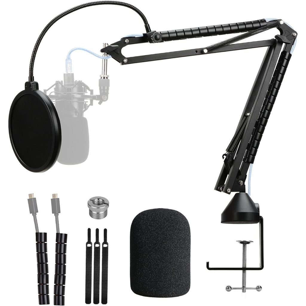 At2020 ขาตั้งไมโครโฟนพร้อม Pop Filter - Professional ไมโครโฟน Boom Arm เข้ากันได้กับ Audio-Technica 