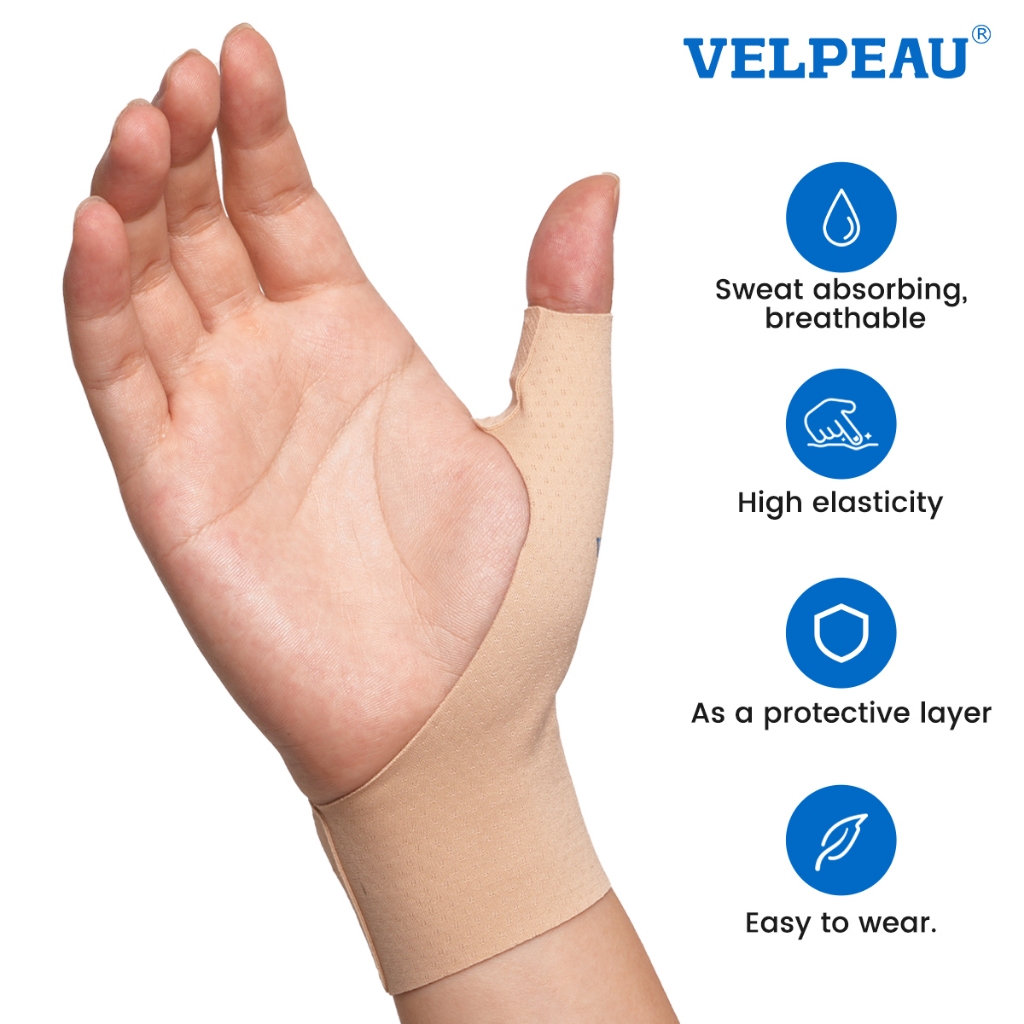 VELPEAU Elastic Thumb Support Brace Liner (แพ็ค 2) - กันน้ํานุ่ม Thumb Compression Sleeve Protector สําหรับบรรเทาอาการปวด, โรคข้ออักเสบ, ปวดข้อ, เอ็นอักเสบ, แพลง, กีฬา