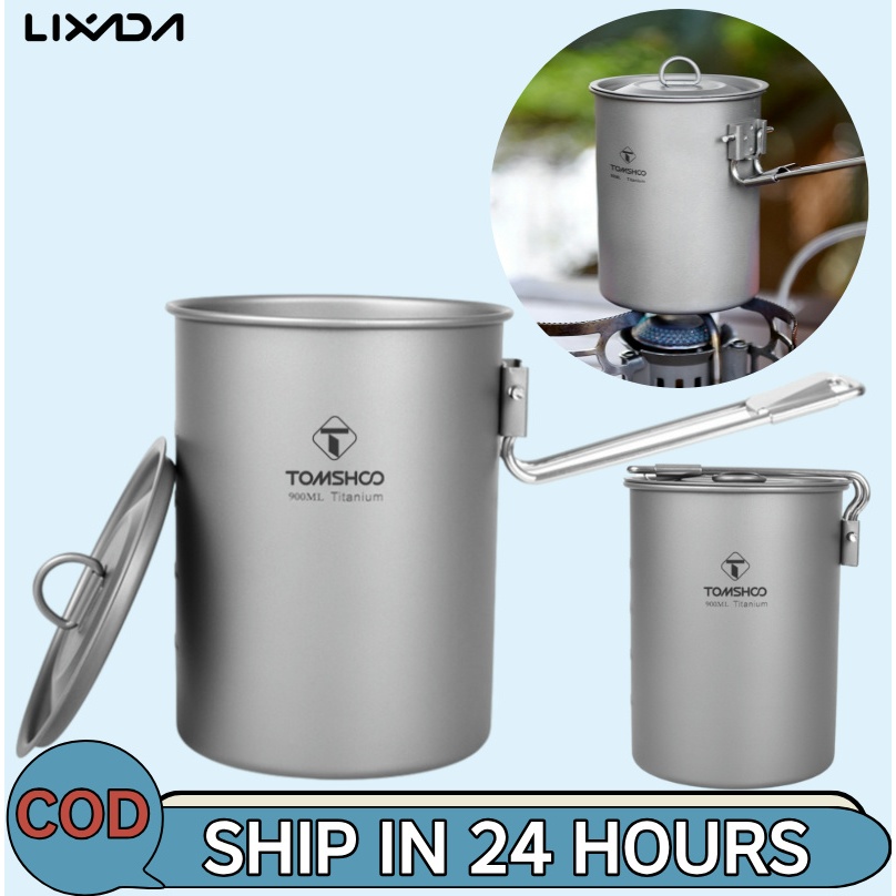 LIXADA [ลิซาดะ ห้างสรรพสินค้า] ทอมชู หม้อตั้งแคมป์น้ําหนักเบา900มิลลิลิตรไทเทเนียมหม้อถ้วยน้ําที่มีฝาปิดและจับพับได้สําหรับตั้งแคมป์กลางแจ้งเดินป่าปิคนิคแบกเป้
