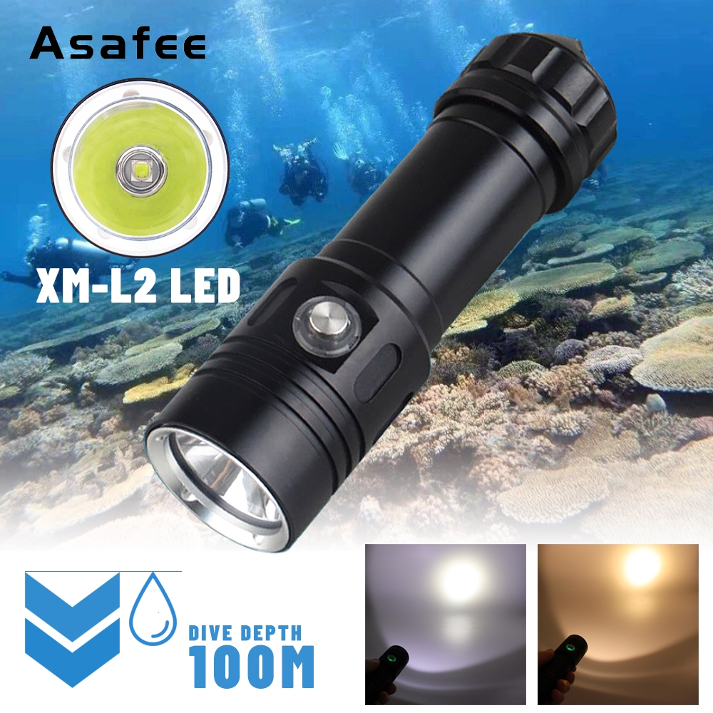 Asafee AF05D L2 ไฟฉายดําน้ํา Led แสงสีขาว 1200LM ใต้น้ํา 50M ไฟฉายดําน้ํากันน้ําใช้ 18650/26650 แบตเตอรี่ดําน้ําโคมไฟ