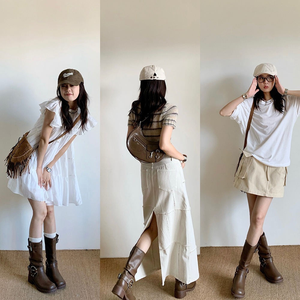 รองเท้าบูทมาร์ติน ทรงตรง แต่งหัวเข็มขัด สไตล์ตะวันตก สําหรับผู้หญิง - รูปที่ 4