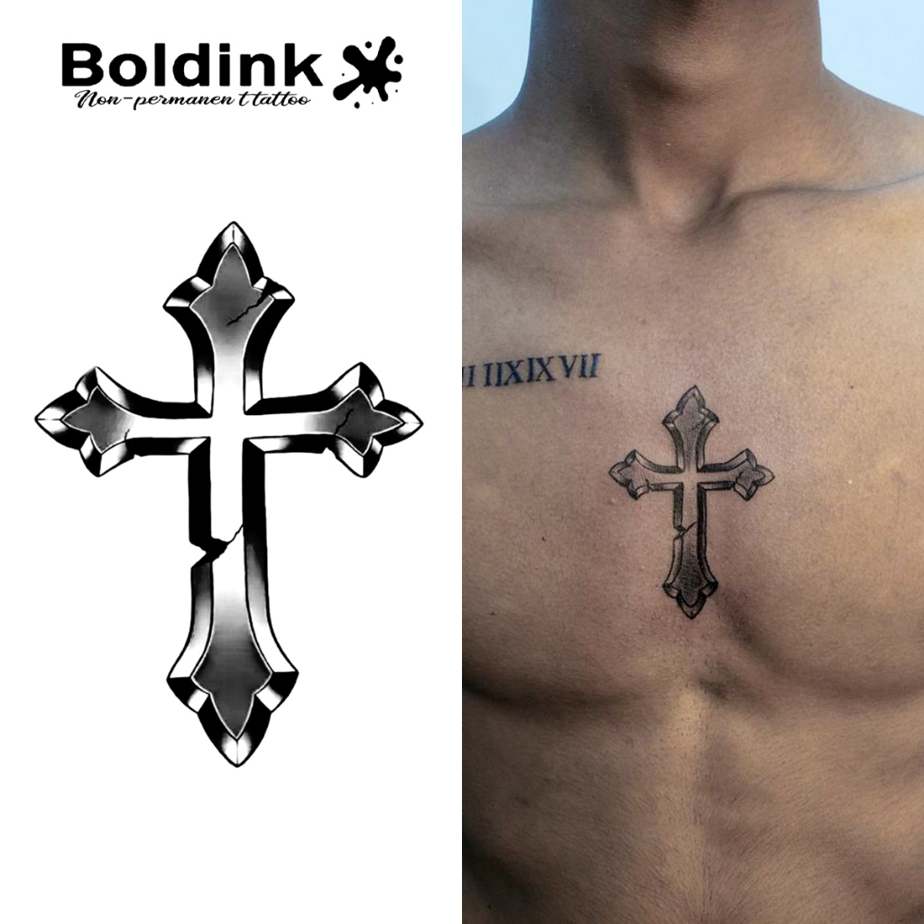 Boldink รอยสักชั่วคราวรูปไม้กางเขน · กันน้ำ · สติกเกอร์รอยสักมายากลกึ่งถาวร · ติดทน 15 วัน · เหมาะสำหรับใช้ในชีวิตประจำวันและงานปาร์ตี้