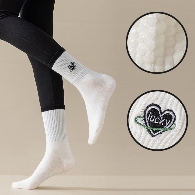 ลาย Black & White Series ถุงเท้าโยคะพิลาทิสสตรีผ้าฝ้ายกันลื่นกีฬาในร่มแอโรบิกออกกําลังกายถุงเท้าชั้นออกกําลังกาย - รูปที่ 6