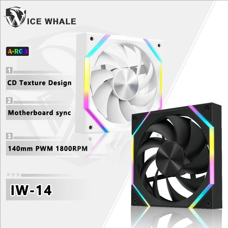 Ice Whale IW-14 พัดลมแชสซีคอมพิวเตอร์ 14 ซม. ARGB 4 Pin PWM พัดลมระบายความร้อนเงียบ 12V ปริมาณอากาศขนาดใหญ่ 61.5CFM/800-1800RPM