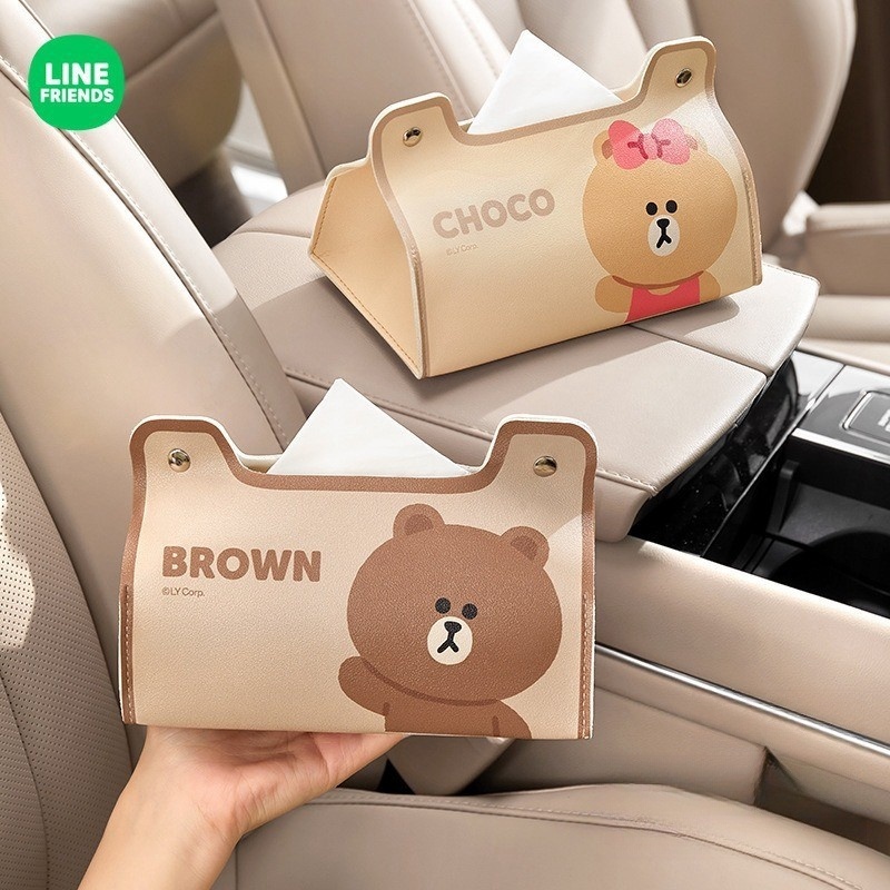 LINE FRIENDS กล่องทิชชู่ในรถ กล่องทิชชู่รถยนต์ กล่องทิชชู่ที่วางแขน ดีไซน์สร้างสรรค์สำหรับใส่ทิชชู่
