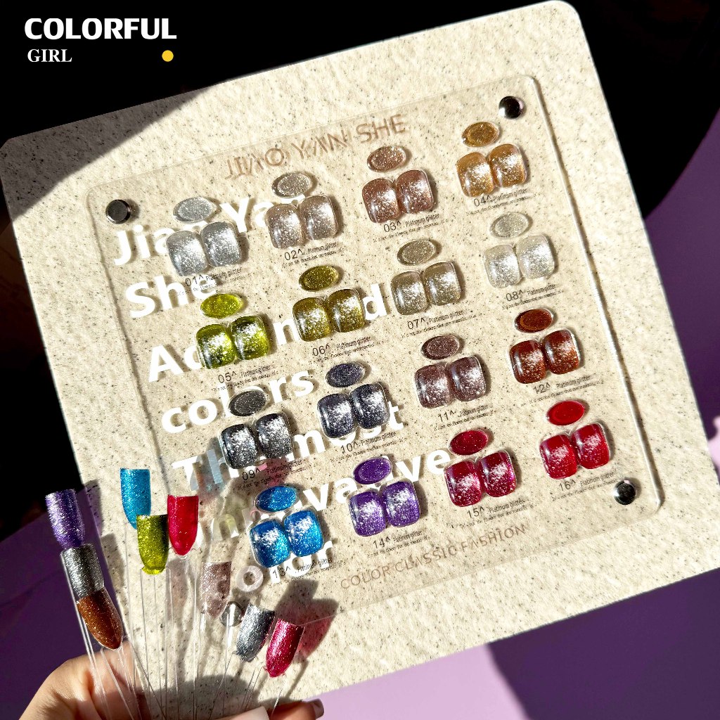 พร้อมส่งในไทย 《 JIAOYANSHE 》16สี สี พร้อมชาร์ทสีค่ะสีแน่นสวยมากเลยนะคะ   สีเจลแฟลชกลิตเตอร์  แพลตติมันแฟลช+ประกายออโรร่า  กากเพชรชัด แน่น - รูปที่ 5