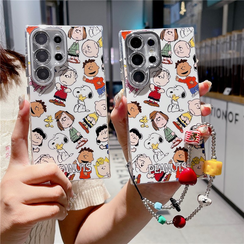 การ์ตูนน่ารัก Snoopy เชือกมือ ซองโทรศัพท์ Samsung Galaxy S25 Ultra S25 Plus S25 S24 Ultra S24 Plus S24 S23 Ultra Case เคสโทรศัพท์ใหม่ IMD ป้องกันการตก เคสมือถือซัมซุง