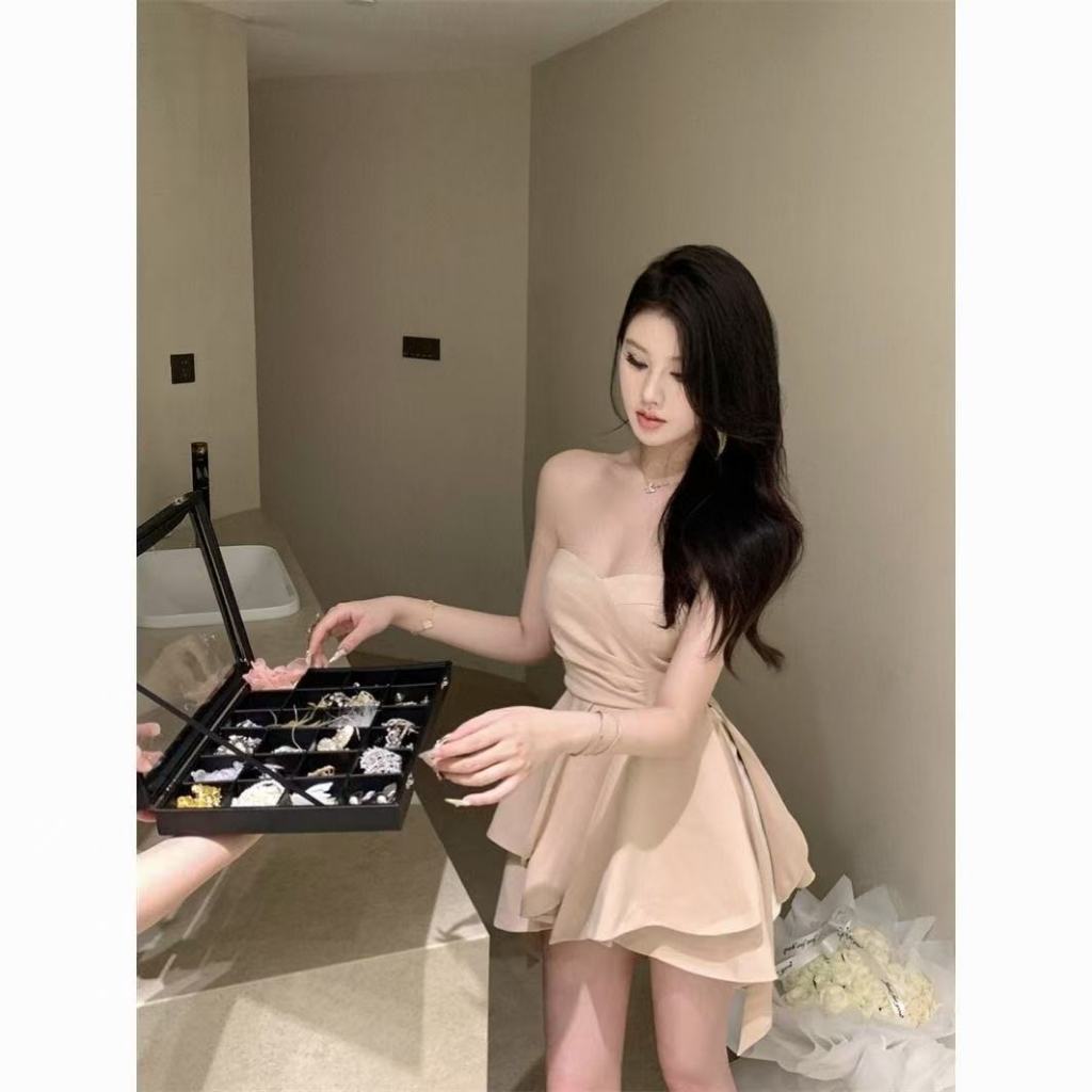 Lancy Pure Desire สไตล์เซ็กซี่ Tube Top Dress ผู้หญิงฤดูร้อนสไตล์ใหม่สไตล์ฝรั่งเศส High-End แคบ-เอว Slimmer ดูกระโปรงสั้น
