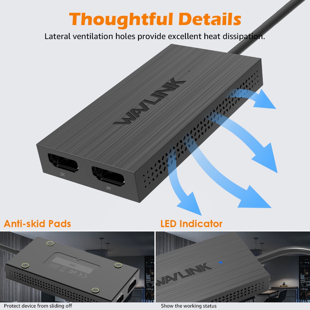 WAVLINK อะแดปเตอร์ USB 3.0 เป็น Dual HDMI 2K เอาต์พุตจอแสดงผล USB3.0 ประเภท C dual HDMI รองรับ Windows MacOS m1 m2 m3 Chrome Android - รูปที่ 5