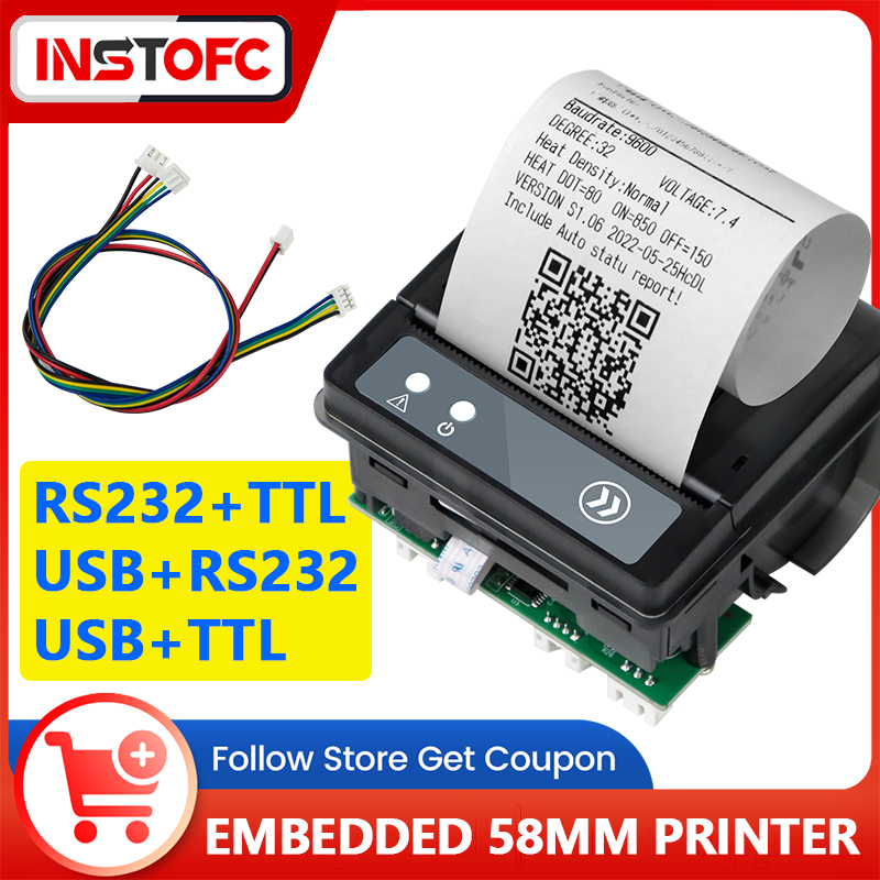 เครื่องพิมพ์ความร้อนแบบฝังขนาด 58 มม. (USB+RS232+TTL) เครื่องพิมพ์ใบเสร็จ POS การพิมพ์ตั๋ว