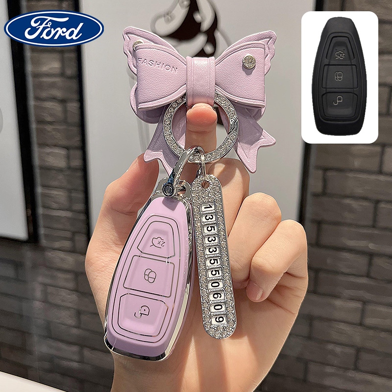 ฝาครอบเคสกุญแจอัจฉริยะรถยนต์ Ford เหมาะสําหรับ Ford Focus/Festa/ฝาครอบพวงกุญแจโบว์รถ TPU ที่เคย