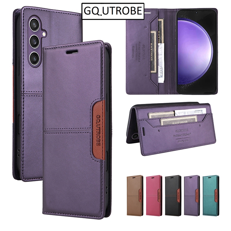SAMSUNG ซองหนังสําหรับsamsung S25 S24 S23 S22 S21 S20 FE Note20 Ultra Plus Retroสีม่วงพร้อมช่องใส่การ์ดแม่เหล็กพลิกกระเป๋าสตางค์ปลอก