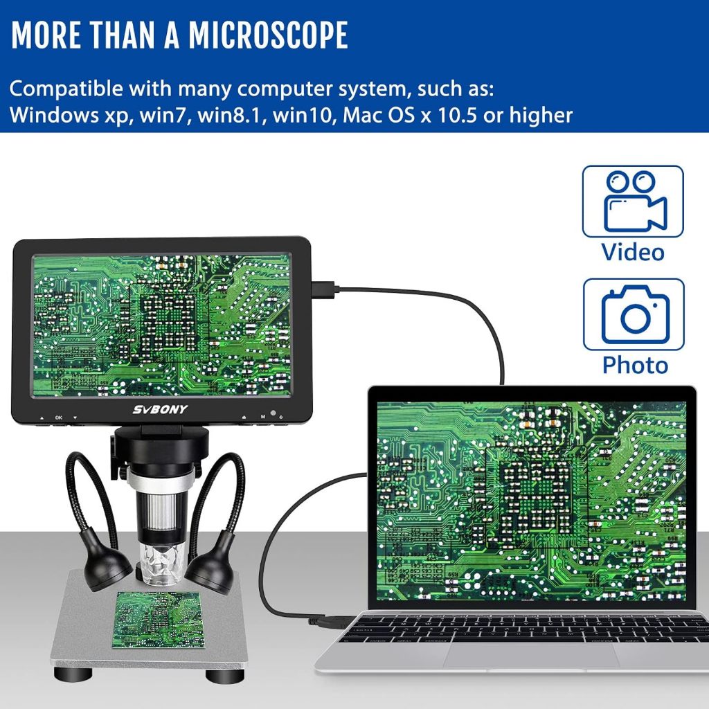 Svbony SV604 7 "HD 1200X กล้องจุลทรรศน์ดิจิตอล 12MP 1080P Type-C สําหรับ PCB เหรียญสะสม