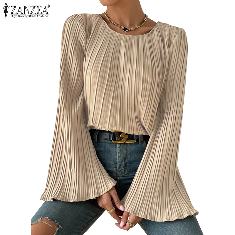 Zanzea เสื้อเบลาส์ลําลอง แขนยาว คอกลม สไตล์ยุโรป สําหรับผู้หญิง