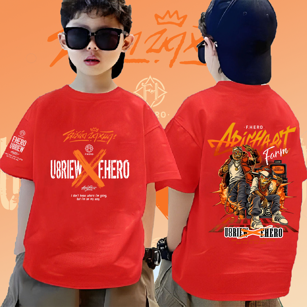 ใหม่ เสื้อยืดเด็ก เสื้อยืด ApichartFarm & U8riewxFhero Unisex อภิชาติฟาร์ม ฟักกลิ้งฮีโร่ T-shirt  03