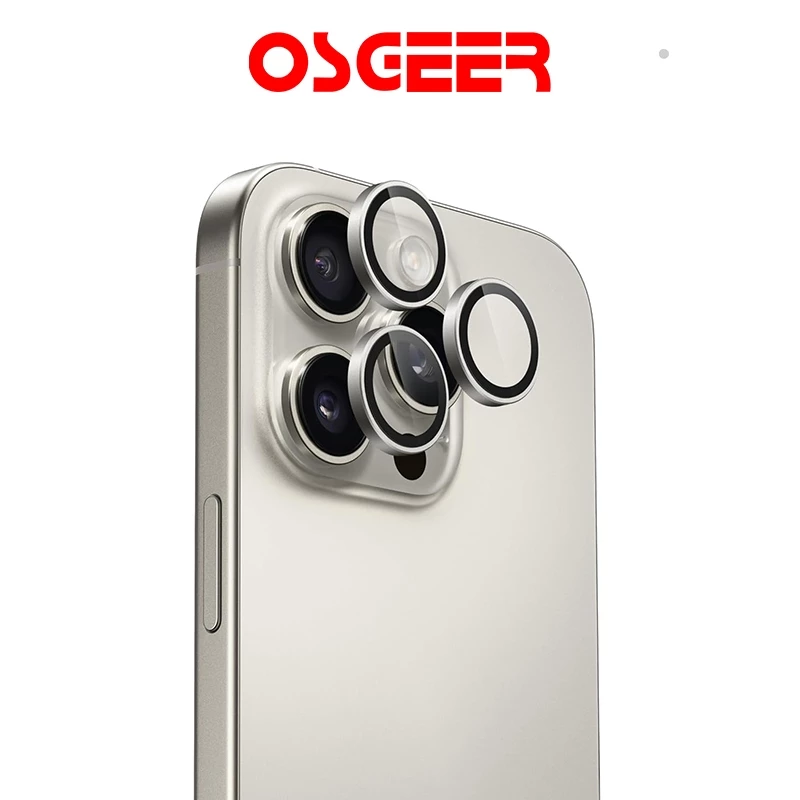 Osgeer ตัวป้องกันเลนส์กล้องสําหรับ iPhone 13 Pro Max 14Plus 15 16 12 11, 9H ฝาครอบแหวนโลหะกระจกนิรภัย, HD Clear