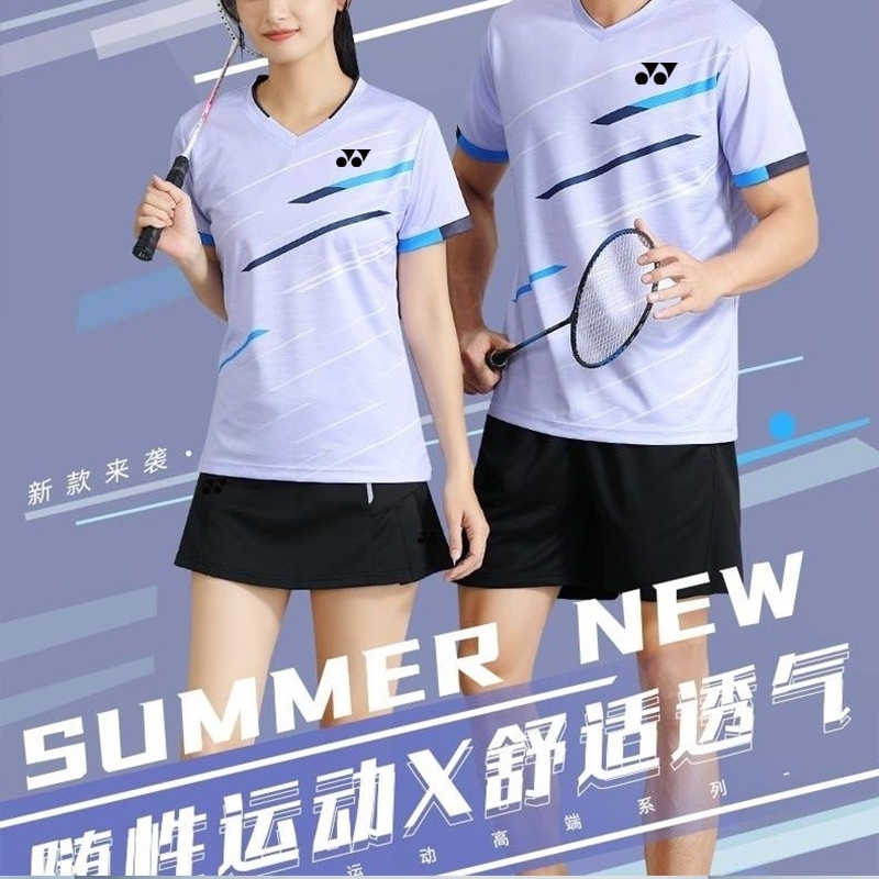 เสื้อแบดมินตัน โยเน็กซ์ ใหม่สําหรับผู้ชายและผู้หญิงแห้งเร็วสบายกีฬาฟิตเนสเสื้อผ้าฝึกซ้อมนักกีฬามืออาชีพแห่งชาติสั้นด้านบ