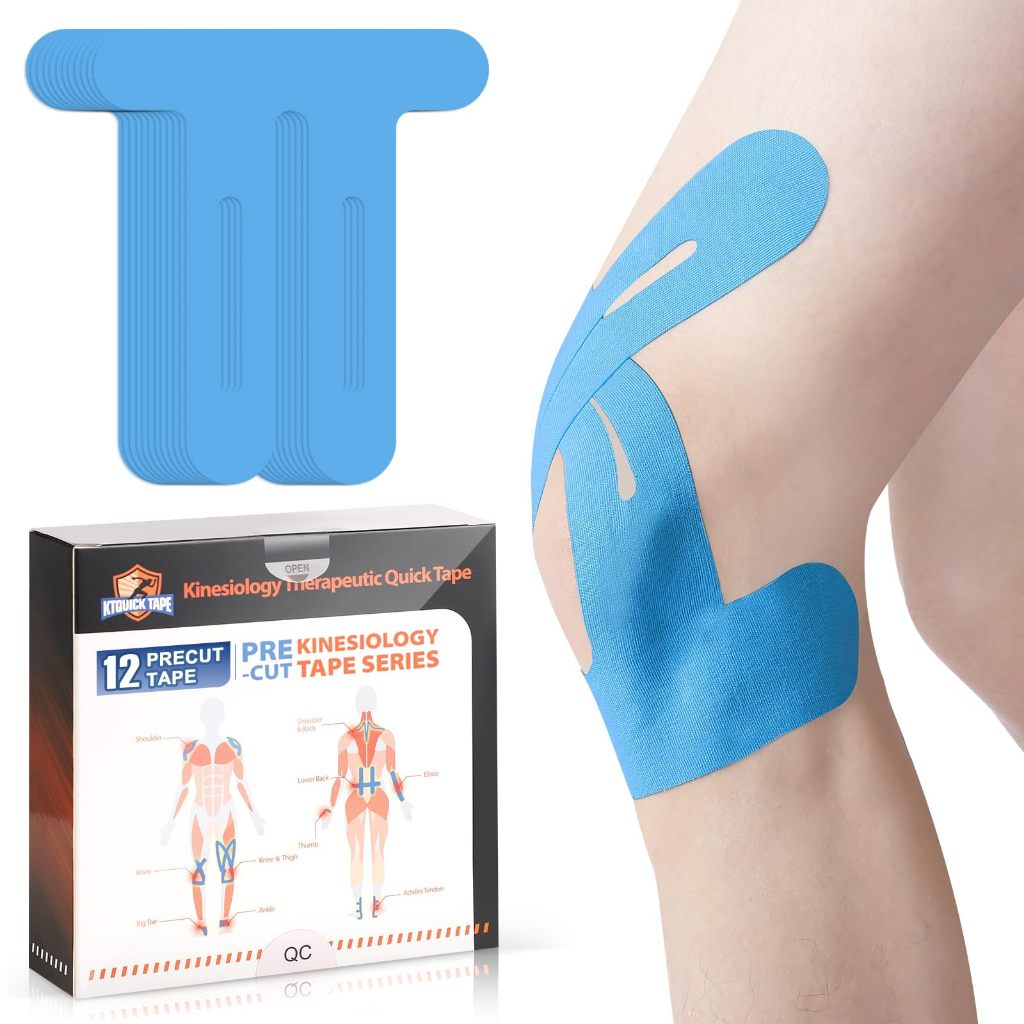 Neanca 10 ชิ้น Pre-Cut Kinesiology เทปเข่า,กันน้ําและยืดหยุ่น,Breathable Latex-Free Cotton Athletic Tape,Provide รองรับและเสถียรภาพกล้ามเนื้อ - เหมาะสําหรับการวิ่ง,เดินป่า