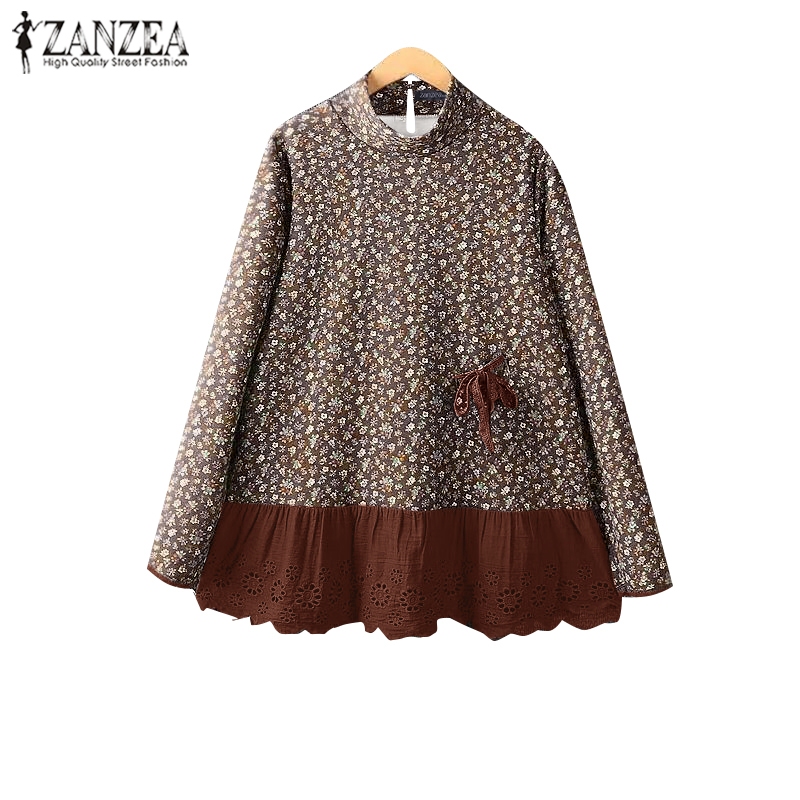 Zanzea เสื้อเบลาส์คอกลมแขนยาวลําลองสไตล์เกาหลีสําหรับผู้หญิง