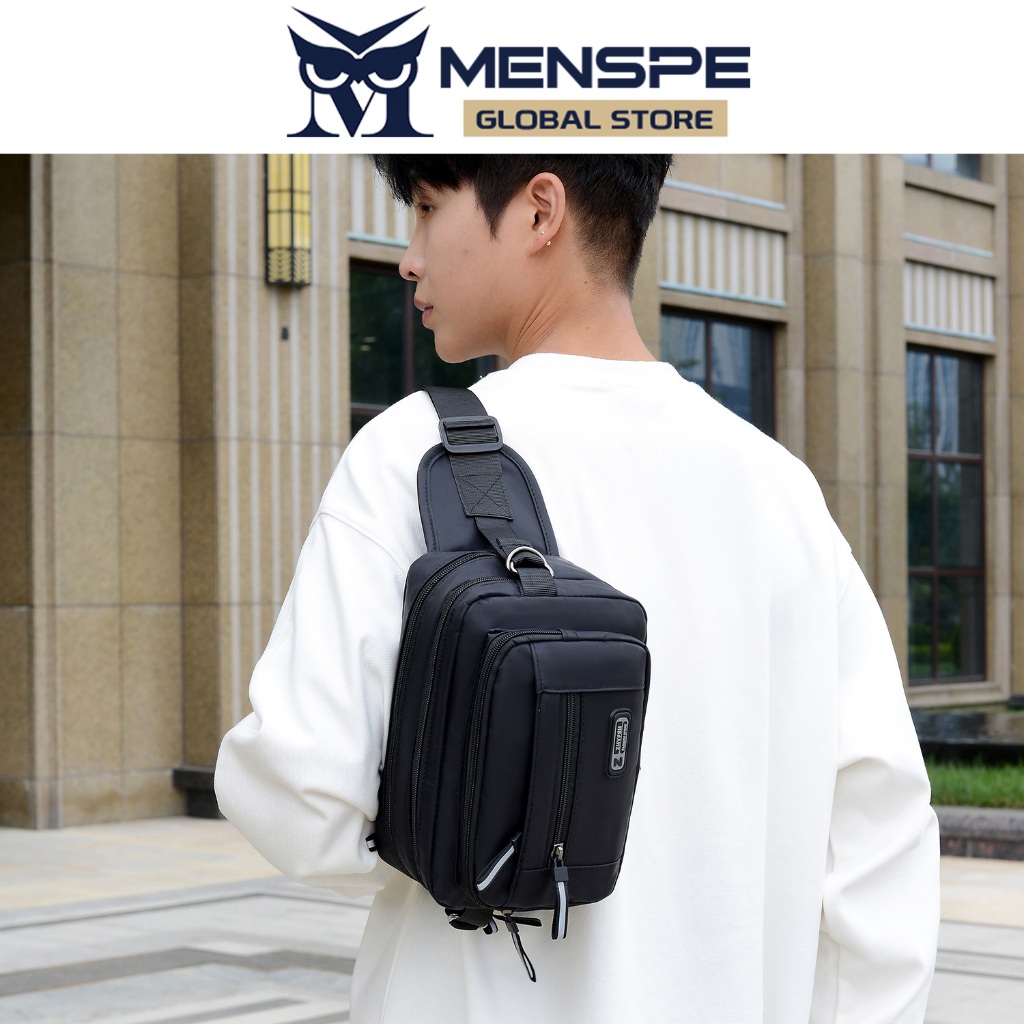 Menspe ผู้ชายแฟชั่นกระเป๋าคาดเอว Oxford กันน้ําหลายชั้นความจุขนาดใหญ่ Street Casual น้ําหนักเบา Cross Body Bag สําหรับกีฬาท่องเที่ยว