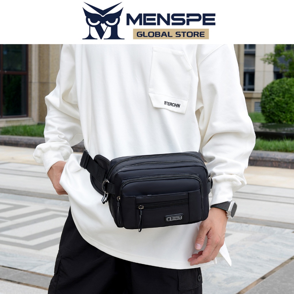 Menspe ผู้ชายแฟชั่นกระเป๋าคาดเอว Oxford กันน้ําหลายชั้นความจุขนาดใหญ่ Street Casual น้ําหนักเบา Cross Body Bag สําหรับกีฬาท่องเที่ยว