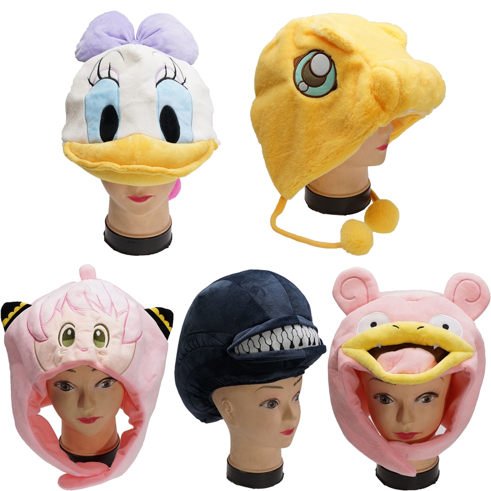 5 สไตล์อะนิเมะการ์ตูนตัวอักษร Anya Forger Daisy Duck Alien Slowpoke Agumon Sun หมวกตุ๊กตา Kawaii ผู้ใหญ่ขนาดหมวก Plush Soft ตุ๊กตา