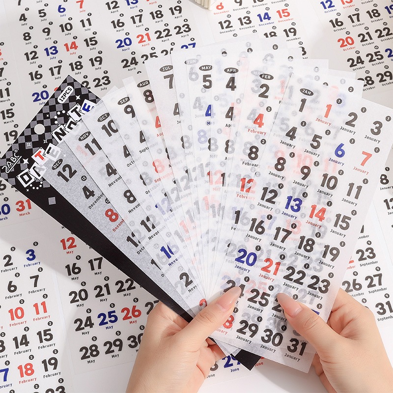 12แผ่นเดือนจํานวนวันที่สติกเกอร์365วันโน๊ตบุ๊คสติกเกอร์ ทําเอง สมุดวารสารวางแผนสติกเกอร์โรงเรียนสํานักงานเครื่องเขียน