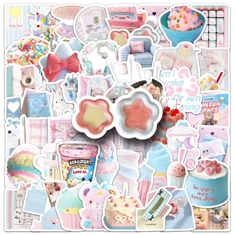 52 ชิ้น อิน สไตล์สีฟ้าสีชมพูดาวหมีน่ารักสติกเกอร์สําหรับ ทําเอง เคสโทรศัพท์แล็ปท็อปหมวกกันน็อครถ กราฟฟิตี กันน้ําตกแต่งของขวัญ