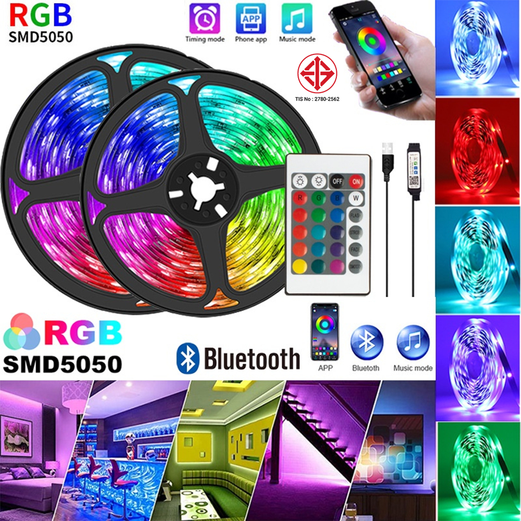 แถบ RGB เปลี่ยนสีไฟการควบคุมบลูทู ธ อัจฉริยะ แถบนีออนเพลงกันน้ำกลางแจ้งซิงโครนัสไฟแถบ LEDตกแต่งเพดานคริสต์มาส