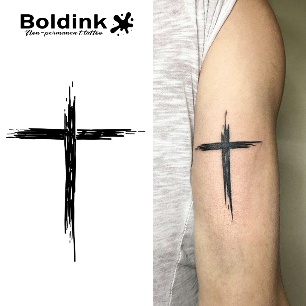 Boldink สติกเกอร์รอยสักชั่วคราวรูปไม้กางเขน กันน้ำและติดทนนาน ยอดนิยม 15 วัน สติกเกอร์รอยสักปลอม รอยสักมายากลกึ่งถาวร